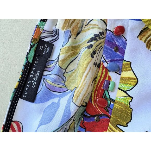 Susan Graver Artisan XS Bold Floral Jeweled Neck Drape Top - Picture 4 of 4